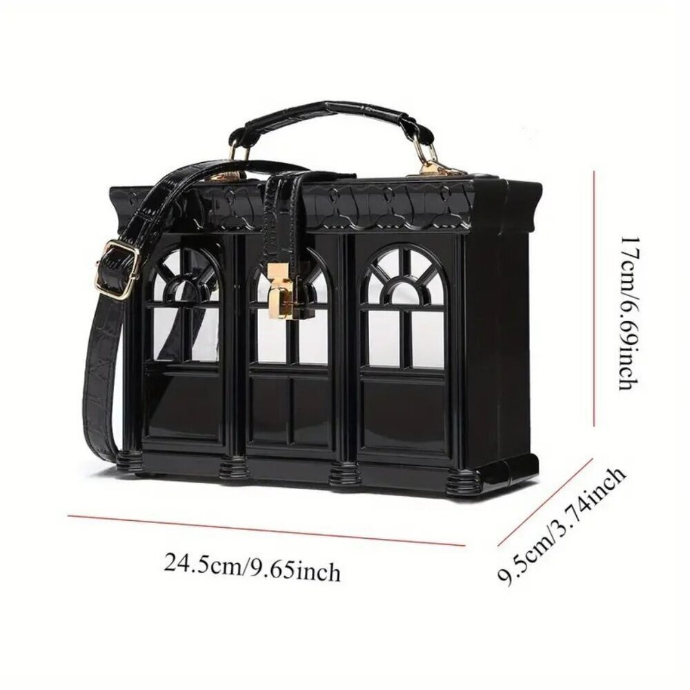Elegant Black House-Shaped Crossbody Bag NWT​​ - Picture 3 of 8